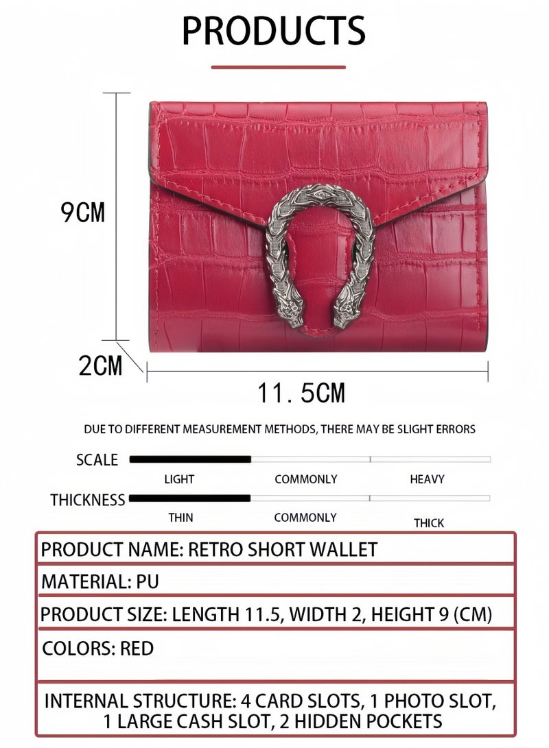 Crocodile print wallet,women's short wallet,red  - Image 5