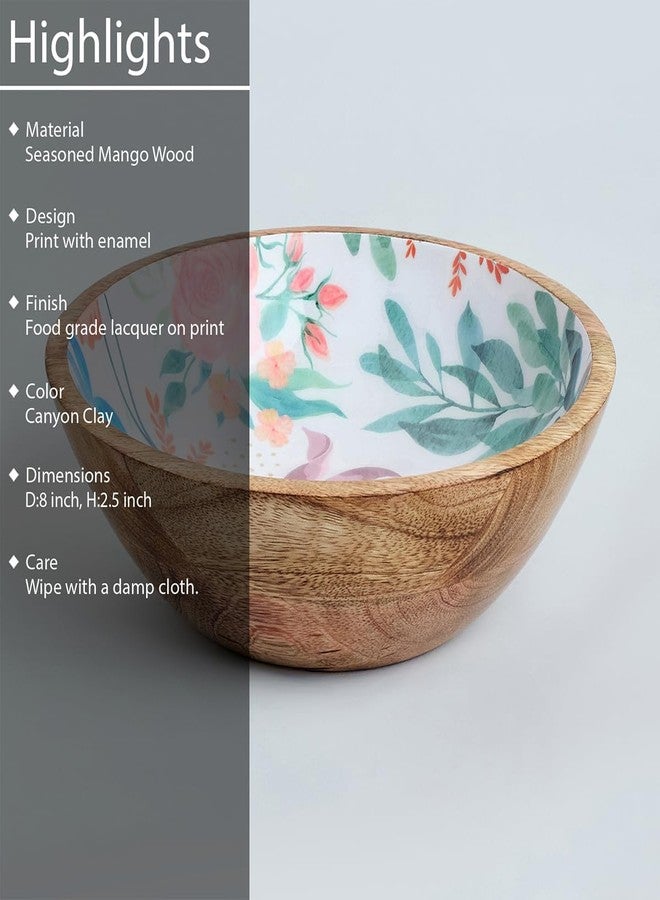 SAAGA Canyon Clay Printed Mango Wood Mixing Bowl | 8 x 2.5 Inch Large Round Wooden Serving Bowl | Handcrafted Bowl for Salads Fruits Snacks Curries & Desserts | Kitchen & Dining - Image 5