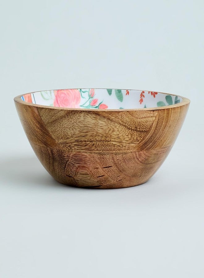 SAAGA Canyon Clay Printed Mango Wood Mixing Bowl | 8 x 2.5 Inch Large Round Wooden Serving Bowl | Handcrafted Bowl for Salads Fruits Snacks Curries & Desserts | Kitchen & Dining - Image 1