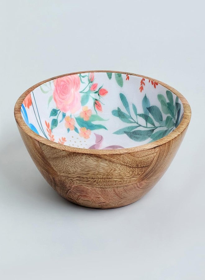 SAAGA Canyon Clay Printed Mango Wood Mixing Bowl | 8 x 2.5 Inch Large Round Wooden Serving Bowl | Handcrafted Bowl for Salads Fruits Snacks Curries & Desserts | Kitchen & Dining - Image 2