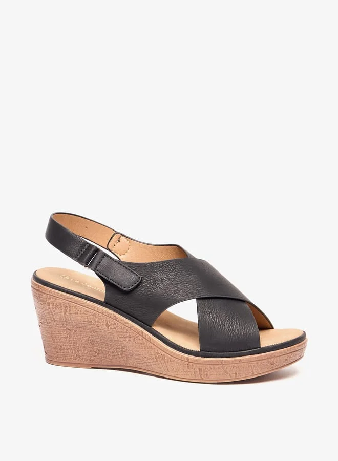 Le Confort Womens Solid Slip-On Wedge Sandals With Hook And Loop Closure
