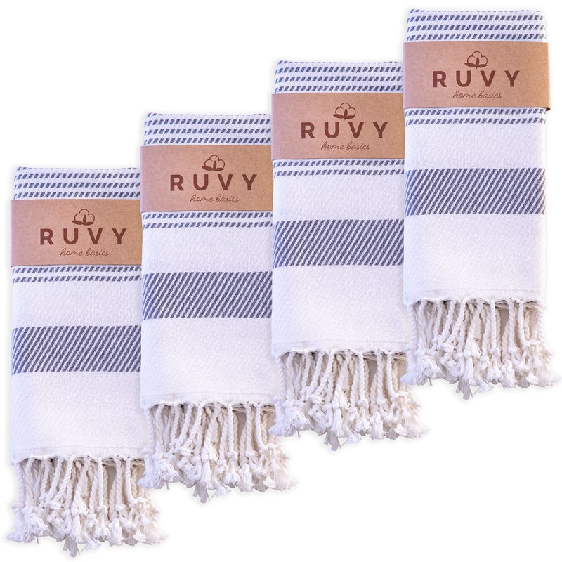 Ruvy Home Basics Turkish Hand Towels for Bathroom Set of 4  18x40 Cotton  Decorative Towel for Bathroom Kitchen Dishcloth Tea Yoga Face Gym  Light Grey