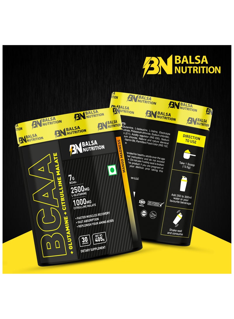 Balsa Nutrition BCAA With Glutamine + Citrulline Malate Powder- 405gm (Mango Madness) - Image 3