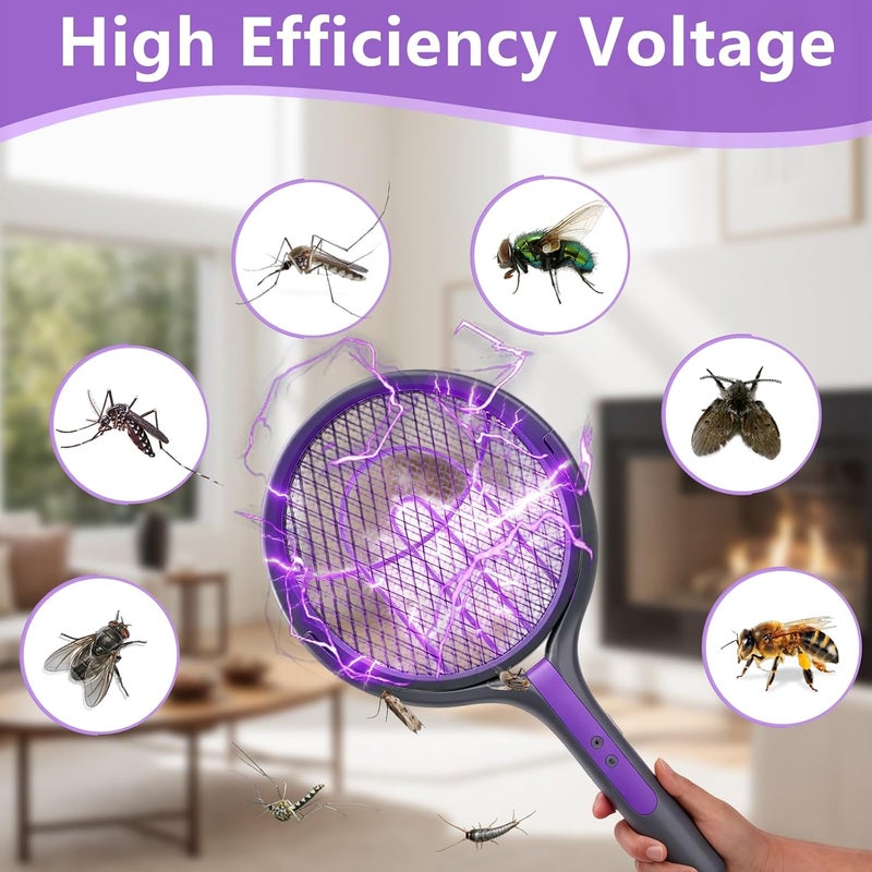 Besswin Electric Fly Swatter, Rotating Head Bug Zapper, Dual Modes Mosquito Killer with Purple Mosquito Light Rechargeable for Indoor Home Patio Camp Office, Telescopic Extension - Image 3
