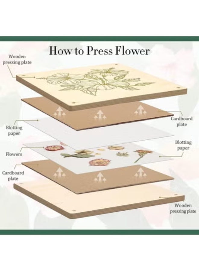 Large Flower Press Kit For Adults, Leaf Press Kit For Drying, Preserving & Making Pressed Flowers And Plants, Great Gift For Art And Diy Craft Lovers Enthusiasts (Wooden- 11"X11") - Image 3