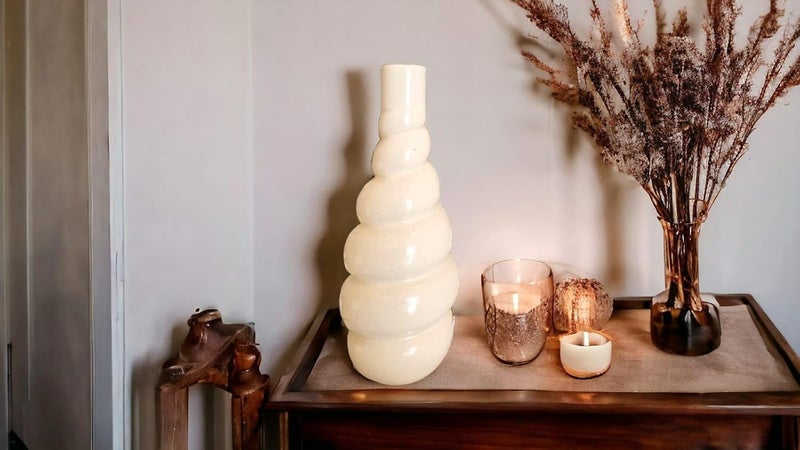 ARTISANS BAZAR Spiral Vase Round Off White Vase for Flower Plants Office Living Room Bedroom Table Top Decoration Items Home Decor Centerpiece Bottle Vase Any Occasion Gift Off White