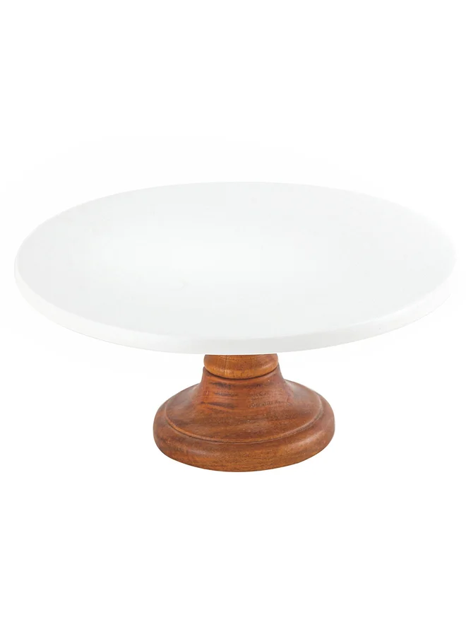 Shallow Shallow Acacia Wood Porcelain Cake Stand 26cm