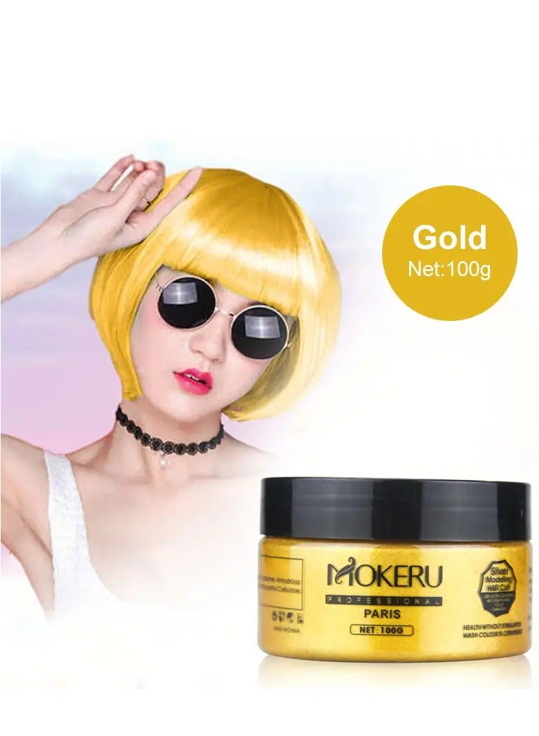 موكيرو صبغ الشعر الطبيعي، لون الشعر، شمع ملون، صبغة احترافية، كريم طين الشعر المؤقت (ذهبي) 100 جرام - Image 1