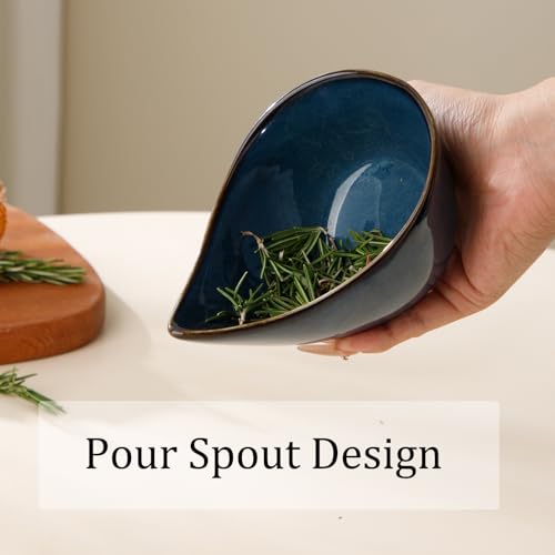 Dneuoir Herb Stripper Bowl, Ceramic Herb Peeling Bowl, Kitchen Herbs Leaf Stripping Tool, Pottery Herb Peeler for Kale, Thyme, Basil, Rosemary Stripper (Blue) - Image 4