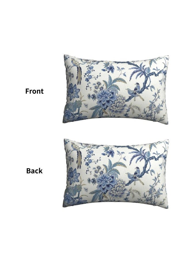 GIOPAMGO Chinoiserie Spring Pillow Covers 12x20 Set of 2 Floral Birds Farmhouse Decor Vintage White Blue Outdoor Linen Cushion Cover - Image 5
