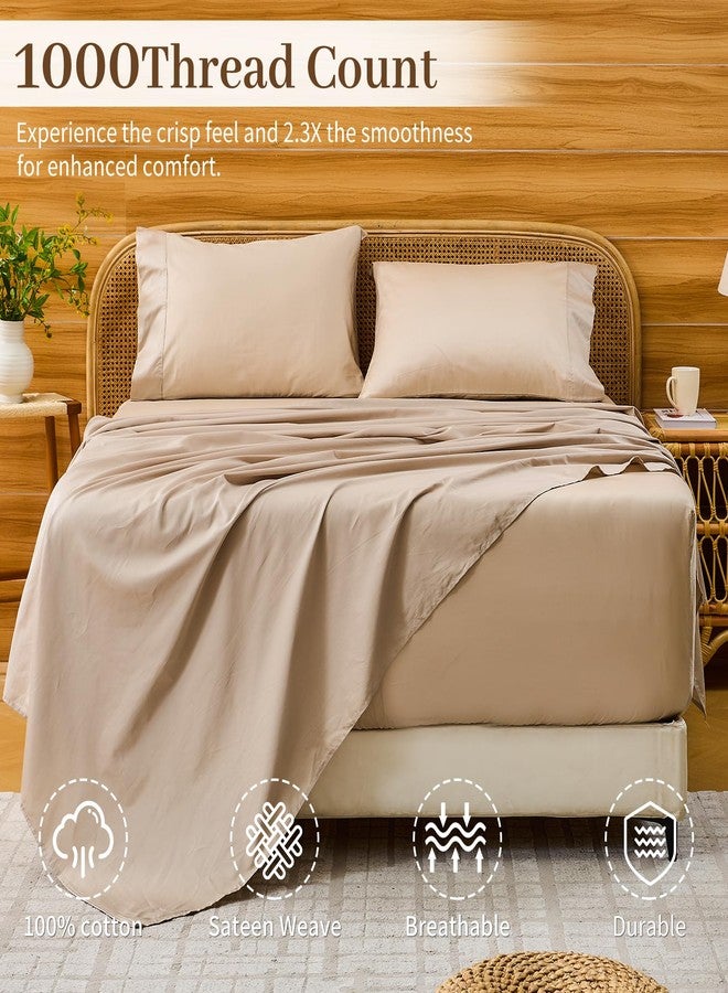 Bedlifes Deep Pocket Sheets 18-24 Inch, Queen Size Egyptian Cotton 1000 Thread Count, 4-Piece - Fits Extra Thick Mattresses, Cooling & Breathable (Linen) - Image 2