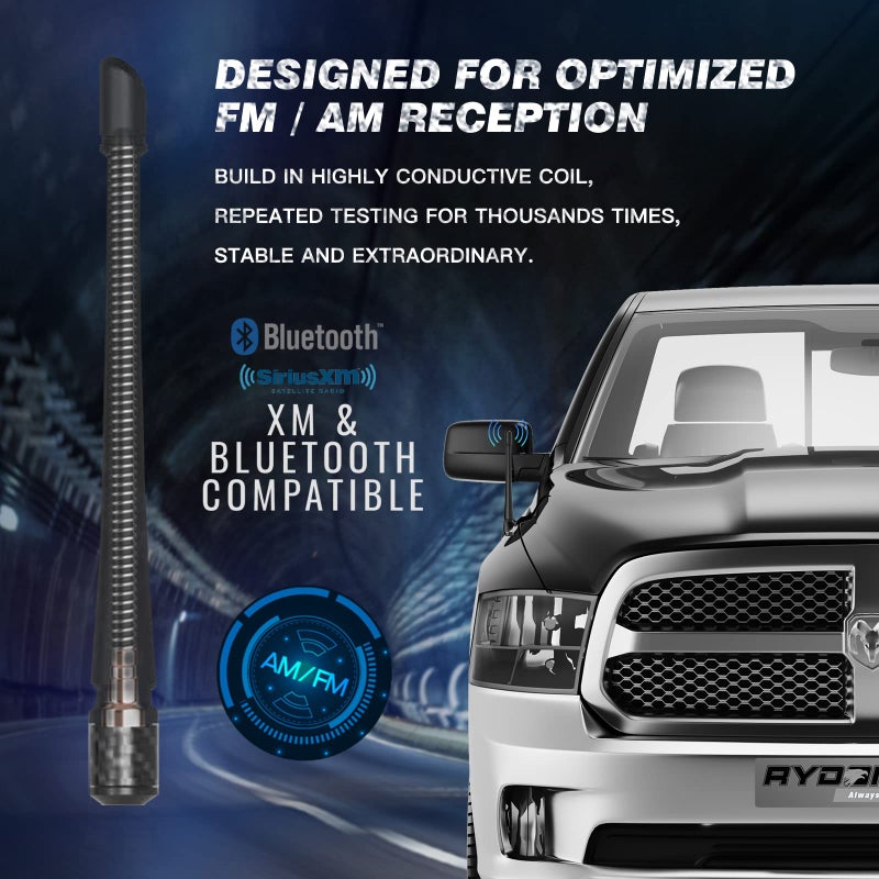 RYDONAIR Short Antenna Compatible with Dodge Ram 1500 2500 3500 1990-2025 & Ford F250 F350 1990-2025, Internal Copper Coil for Enhanced Reception, Car Wash Proof, 7 inches Rubber Antenna Replacement - Image 2