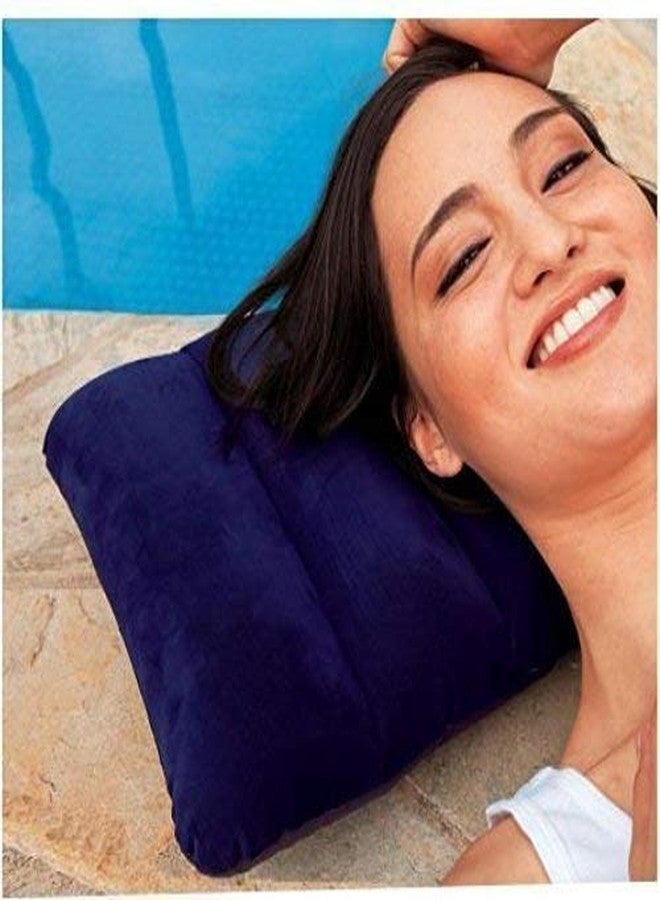 SGMSC Velvet Soft Air Inflatable Navy Blue Travel Pillow for Family Pack of 1 - Image 3