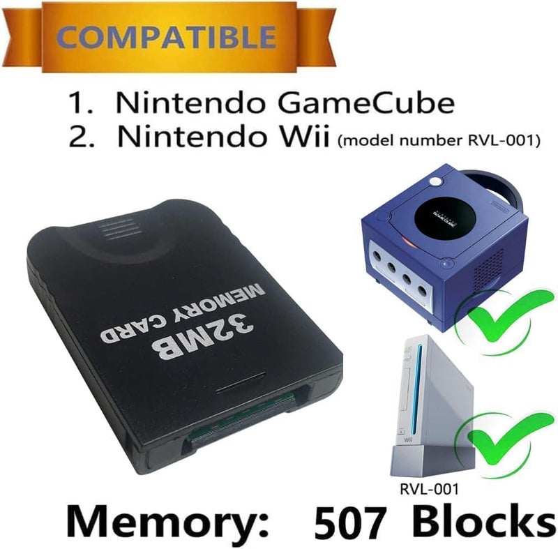 هياماس 32MB(507 Blocks) Gamecube Memory Card, High Speed Game Memory Card Compatible for Nintendo Gamecube and Wii Console Accessory Kits - Black-32MB/2Pack - Image 2