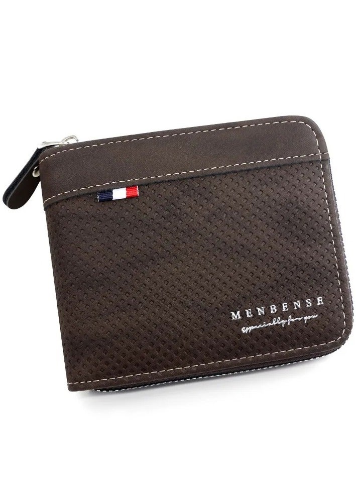 Mens Zipper Wallet Leather Card Wallet for Men with External Zipper and 6 Interior Pockets and Snap Pocket for Coin Purse Men  - Image 1