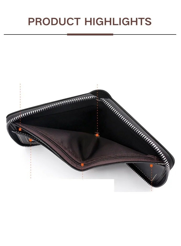 Mens Zipper Wallet Leather Card Wallet for Men with External Zipper and 6 Interior Pockets and Snap Pocket for Coin Purse Men  - Image 2