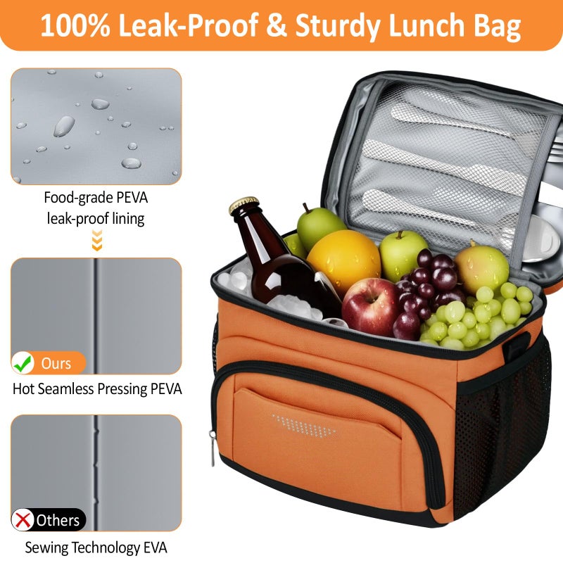 Vankor Insulated Lunch Bag for Men Women, Reusable Lunch Box Leakproof Cooler Lunch Tote Bag with Adjustable Shoulder Strap for Work Office Picnic Beach Travel, Orange - Image 4