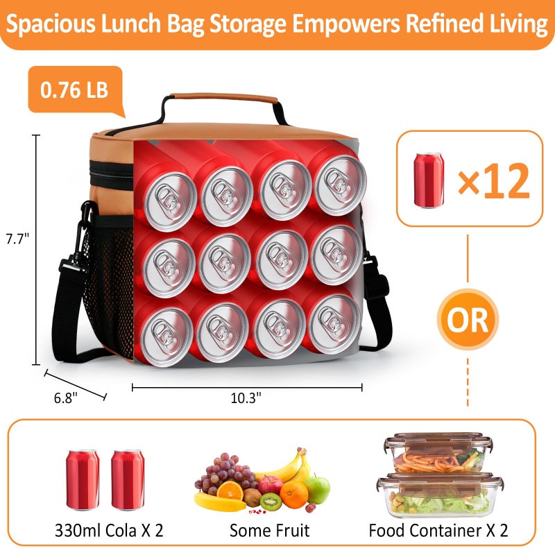 Vankor Insulated Lunch Bag for Men Women, Reusable Lunch Box Leakproof Cooler Lunch Tote Bag with Adjustable Shoulder Strap for Work Office Picnic Beach Travel, Orange - Image 3