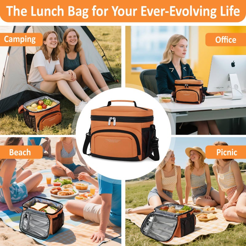 Vankor Insulated Lunch Bag for Men Women, Reusable Lunch Box Leakproof Cooler Lunch Tote Bag with Adjustable Shoulder Strap for Work Office Picnic Beach Travel, Orange - Image 5