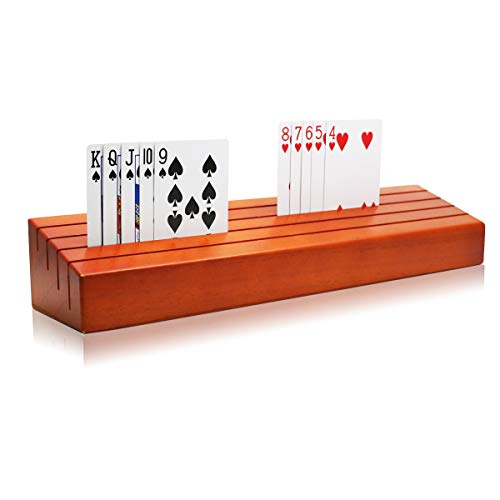 Exqline Wooden Playing Card Holder Tray Rack Organizer for Kids Seniors Adults 138 inch 31 Inch Extended Versions Long Enough for Bridge Canasta Strategy Card Playing - Image 1