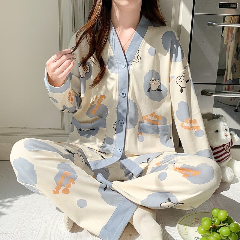 Spring and Autumn girls kimono pajamas long-sleeved trousers girls cardigan home wear cute cartoon cotton pajamasKimono suit: M65373 Kimono suit: M65373 