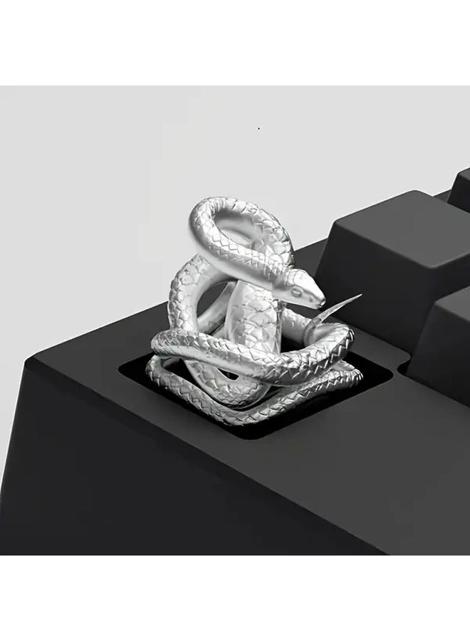 White Artistic Snake Shaped L35 Keycap Unique Cross Design Durable Metal Keyboard Accessory - Image 3