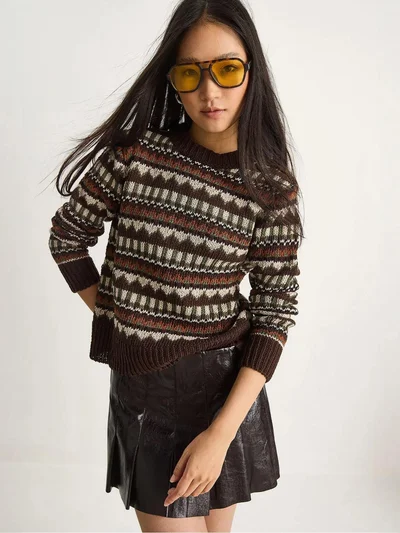 بيانكو لوتشي LUCCI Ethnic Patterned Knit Sweater