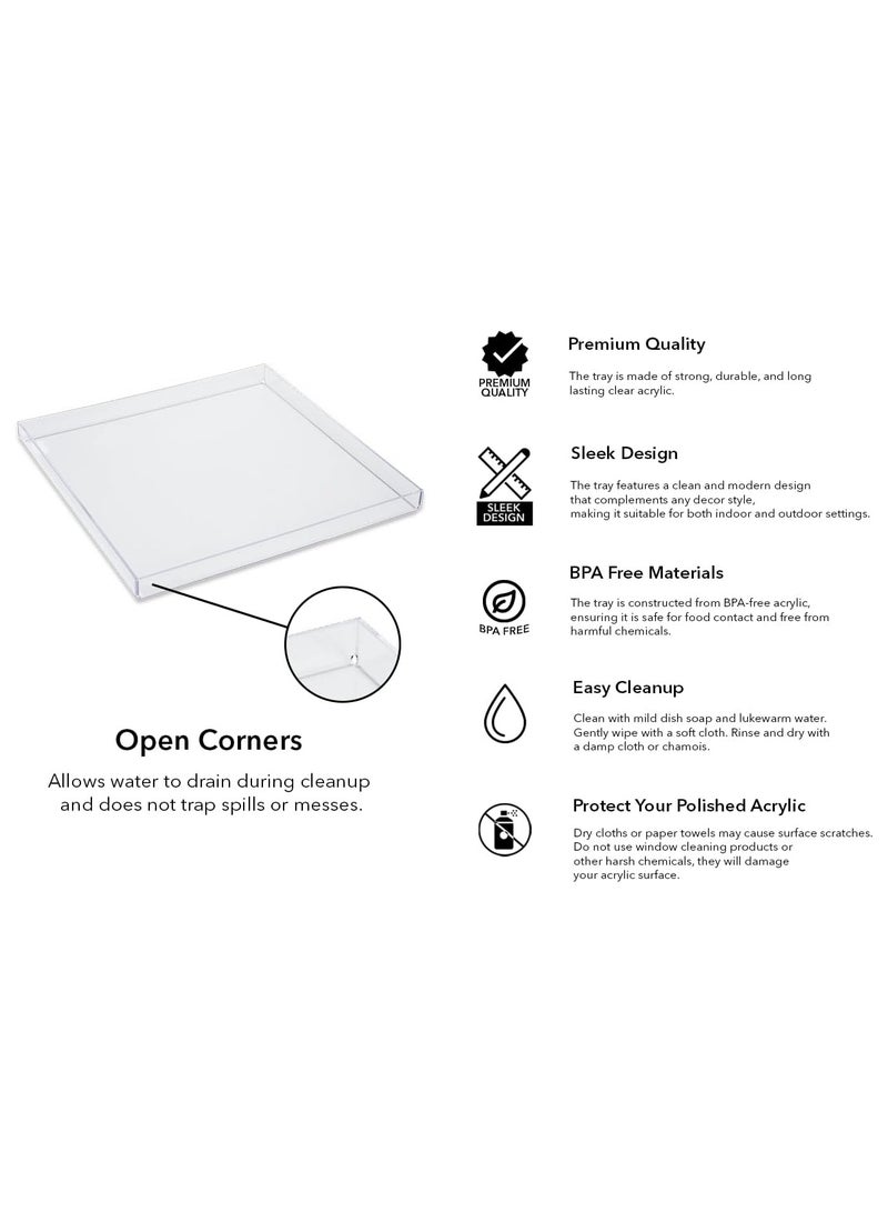 إي وورلد مجموعة من 3 صواني خدمة مربعة من الأكريليك الشفاف مع زوايا مفتوحة وغير مختومة - منظمات مثالية لتخزين الأدراج أو على الأسطح في المكاتب والمطاعم والمطابخ والفعاليات المقدمة. - Image 3