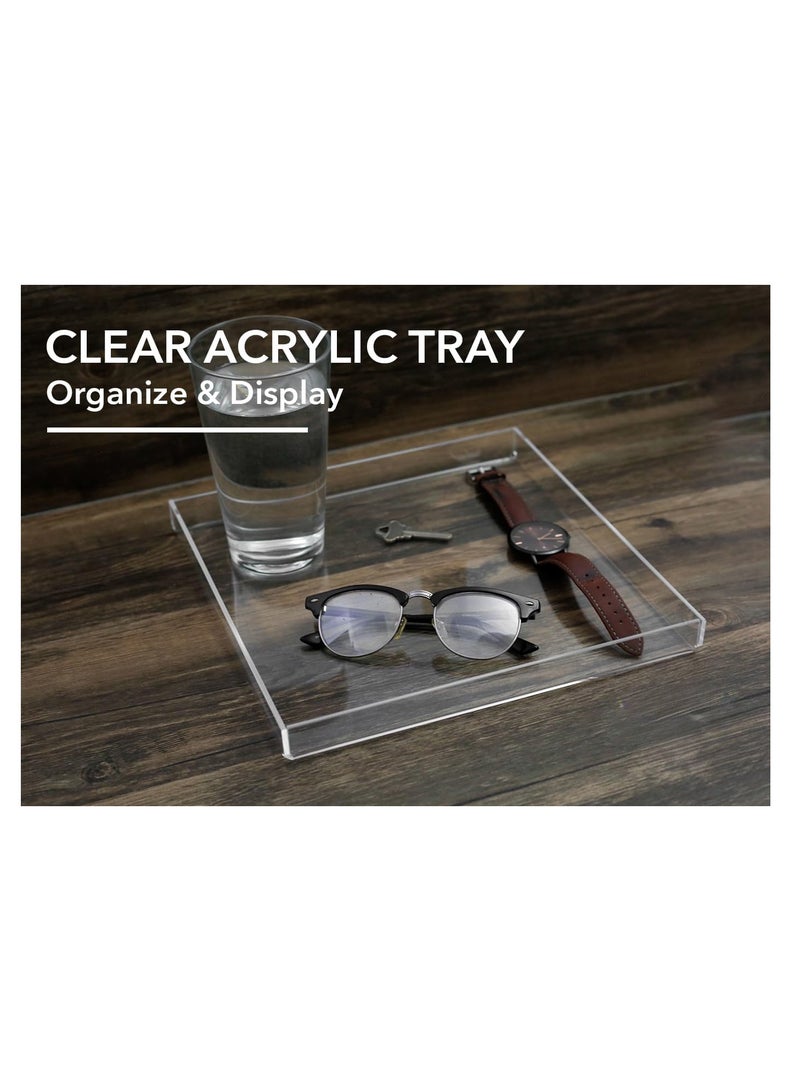 إي وورلد مجموعة من 3 صواني خدمة مربعة من الأكريليك الشفاف مع زوايا مفتوحة وغير مختومة - منظمات مثالية لتخزين الأدراج أو على الأسطح في المكاتب والمطاعم والمطابخ والفعاليات المقدمة. - Image 4