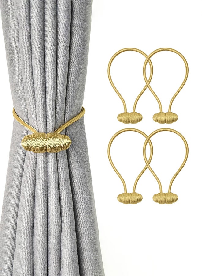 وانفان 4 قطع من ماسكات الستائر المغناطيسية القوية بطول 16 بوصة، مصنوعة من حبال منسوجة يدوياً لتثبيت الستائر (ذهبي) - Image 1