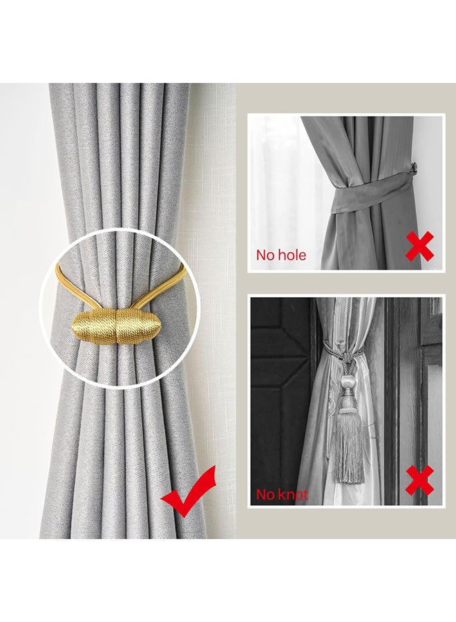 وانفان 4 قطع من ماسكات الستائر المغناطيسية القوية بطول 16 بوصة، مصنوعة من حبال منسوجة يدوياً لتثبيت الستائر (ذهبي) - Image 4