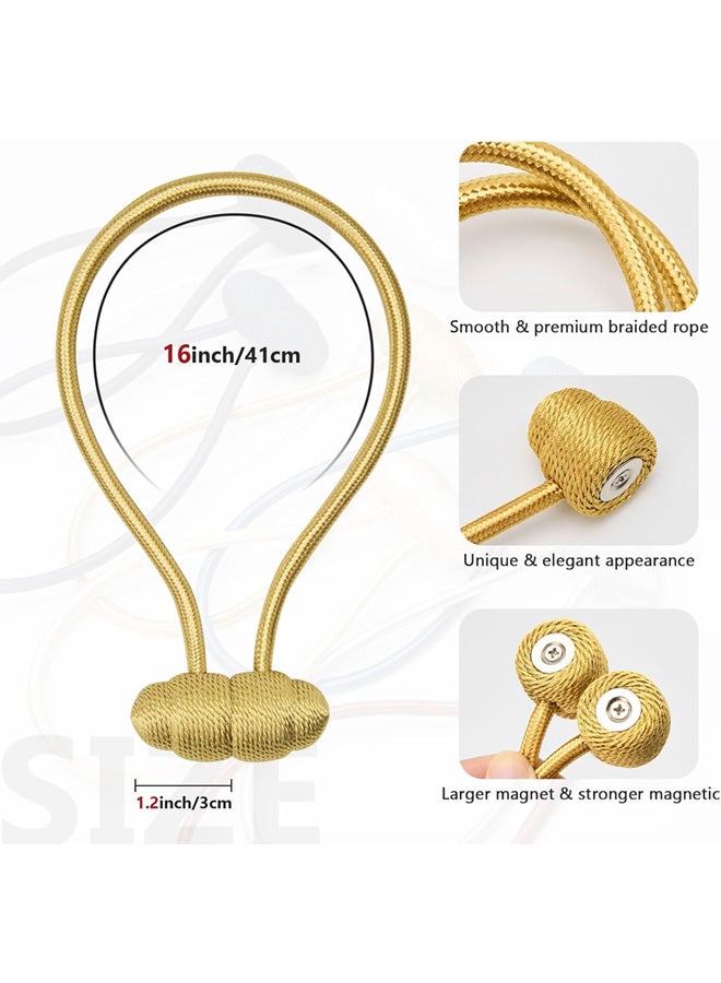 وانفان 4 قطع من ماسكات الستائر المغناطيسية القوية بطول 16 بوصة، مصنوعة من حبال منسوجة يدوياً لتثبيت الستائر (ذهبي) - Image 2