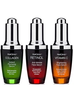 Progenix Professional Skin Care Set Antiaging Serum Set Contains Collagen Serum Retinol Serum Vitamin C Serum Helps WAppearance Of Wrinkles Plump Skin  Brighten Skin 1 Fl Oz 3Pack 