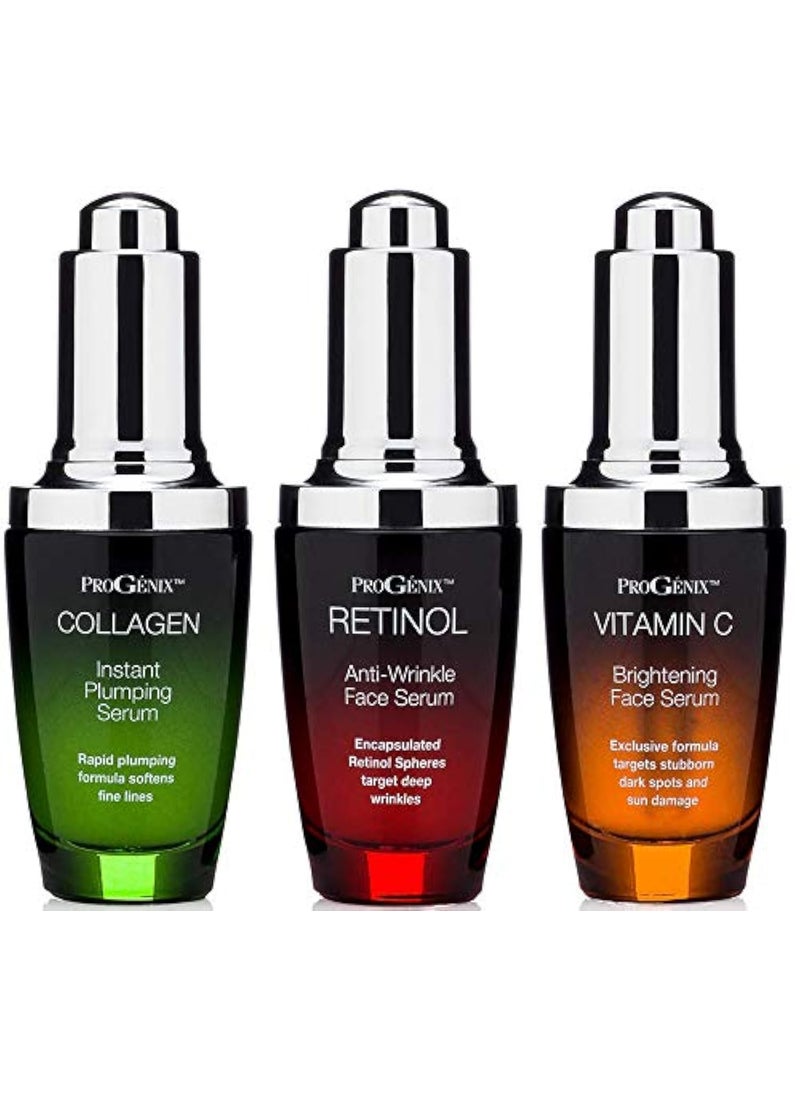 Progenix - Professional Skin Care Set Antiaging Serum Set Contains Collagen Serum Retinol Serum Vitamin C Serum Helps WAppearance Of Wrinkles Plump Skin  Brighten Skin 1 Fl Oz 3Pack - Image 1