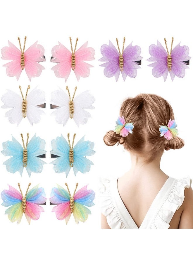 Oaoleer 10Pcs Mini Butterfly Hair Clips Oaoleer 2" Tulle Mesh Hair Bow Pins Colorful Butterfly Hair Barrettes Wedding Hair Accessories For Baby Girls Women Halloween Cosplaying Party Decor (Tulle Butterfly) - Image 2