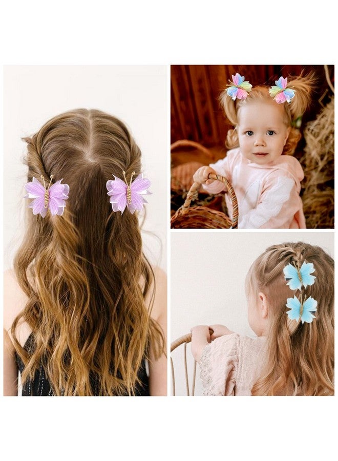 Oaoleer 10Pcs Mini Butterfly Hair Clips Oaoleer 2" Tulle Mesh Hair Bow Pins Colorful Butterfly Hair Barrettes Wedding Hair Accessories For Baby Girls Women Halloween Cosplaying Party Decor (Tulle Butterfly) - Image 4