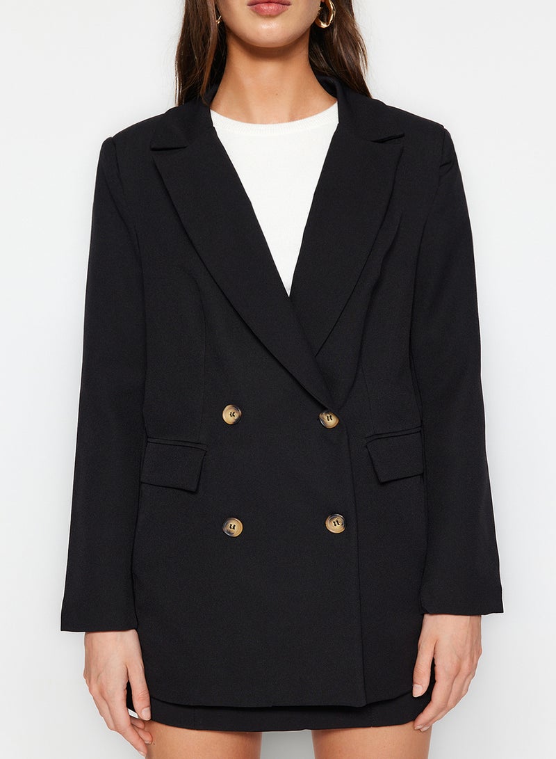 trendyol Black Oversized Lined Buttoned Woven Blazer Jacket - Image 4