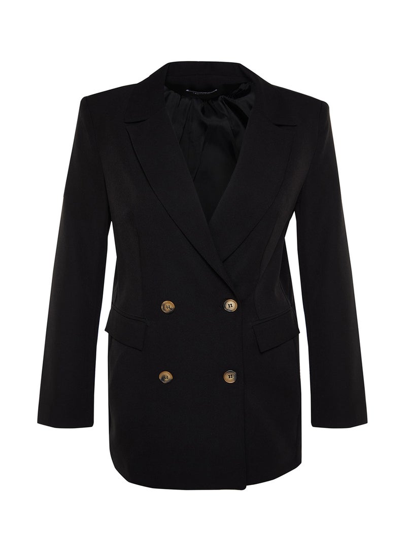 trendyol Black Oversized Lined Buttoned Woven Blazer Jacket - Image 5