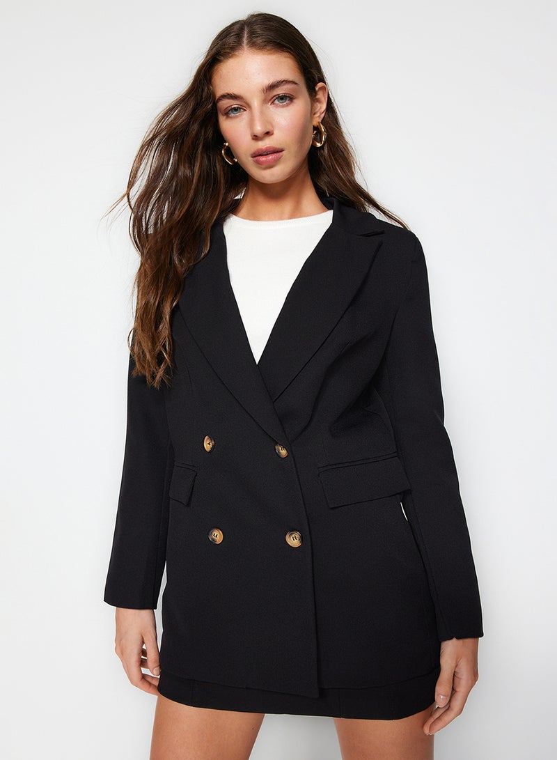 trendyol Black Oversized Lined Buttoned Woven Blazer Jacket - Image 3
