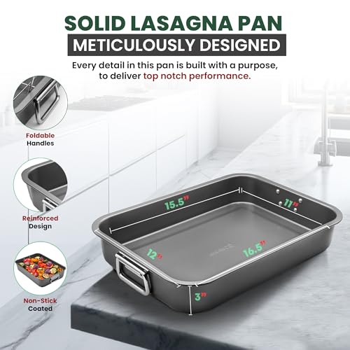 CULINARIN Large Lasagna Pan 12” x 16” - Heavy-Duty Nonstick Casserole Dishes for Oven - Convenient Deep Lasagna Baking Dish With Foldable Handles - Casserole Dish Is Dishwasher Safe and Perfect for Any Meal - Image 3