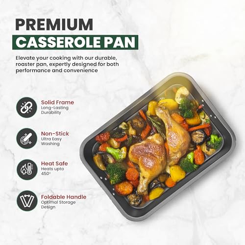 CULINARIN Large Lasagna Pan 12” x 16” - Heavy-Duty Nonstick Casserole Dishes for Oven - Convenient Deep Lasagna Baking Dish With Foldable Handles - Casserole Dish Is Dishwasher Safe and Perfect for Any Meal - Image 2