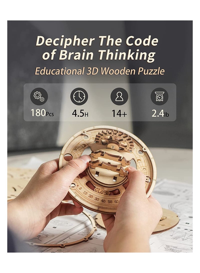 3D Wooden Globe Puzzle for Adults-LED Illuminated Wood Block Puzzle-Model Building Kit-Gift for Birthday/Father's Day - Image 3