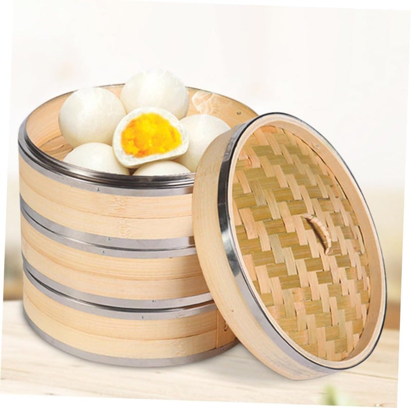 PRETYZOOM Steamer Basket with Stainless Steel Border Natural Food Steamer for Dumplings Vegetables Fish Cooking Compatible with Wok and Pan - Image 4