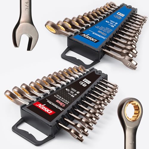 DISEN 26 Piece Ratcheting Wrenches Set 90 Teeth, Combination Wrenches Set Metric 6MM-19MM and SAE 1/4 Inch-13/16 Inch, Cr-V Steel, Ratchet Set Nickel Plating with Organizer Visit the Store - Image 1