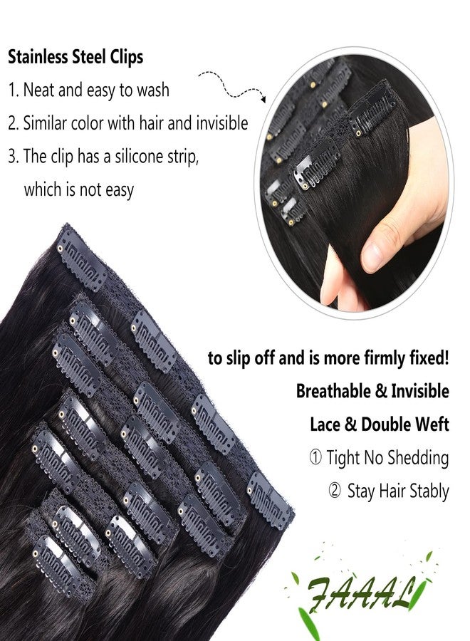 FAAAL 16" Clip in Human Hair Extensions Full Head 130g 7 Pieces 16 Clips 1# Jet Black Double Weft Brazilian Real Remy Hair Extensions Thick Straight Silky (16", 130g Jet Black) - Image 5