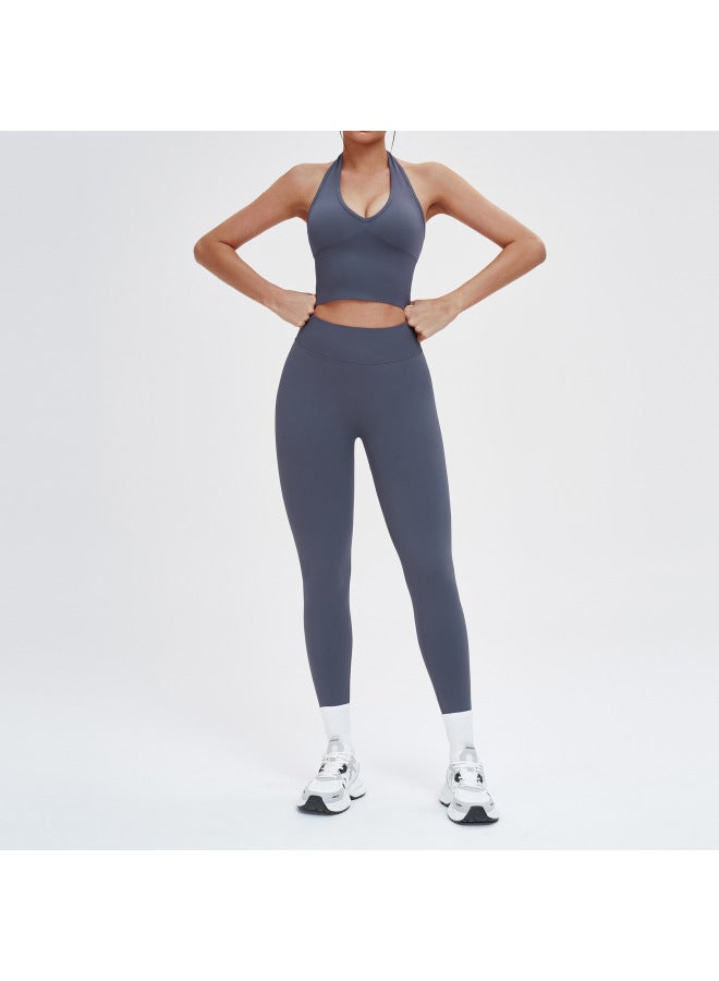 Seamless Sports Suit Round Neck Comfortable Fitness Yoga Set Outdoor Running Sports Fitness Clothing For Women 5081
