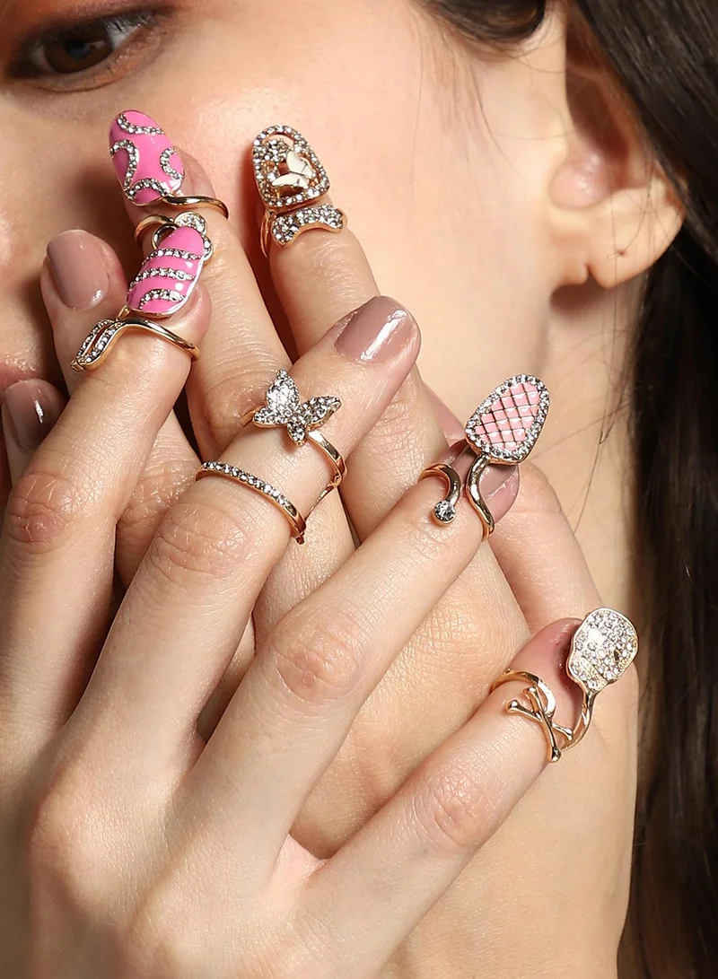 SOHI Women The Belle Nail Ring Set | California  Colour | Set Of 6 | One-Size | Artificial Stone Alloy Material | Adjustable Closure | Ring For Casual & Evening Wear