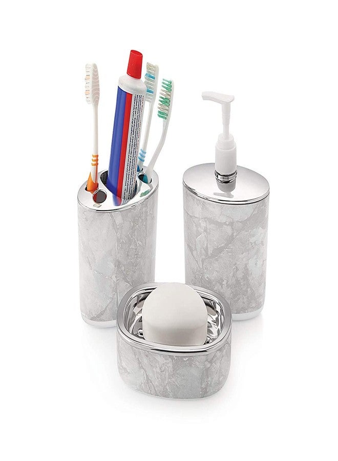 NGEL 4 Pcs Marble Look Bathroom Accessories Set,Toothbrush Holder,Soap Dish,Soap Dispenser - Image 2