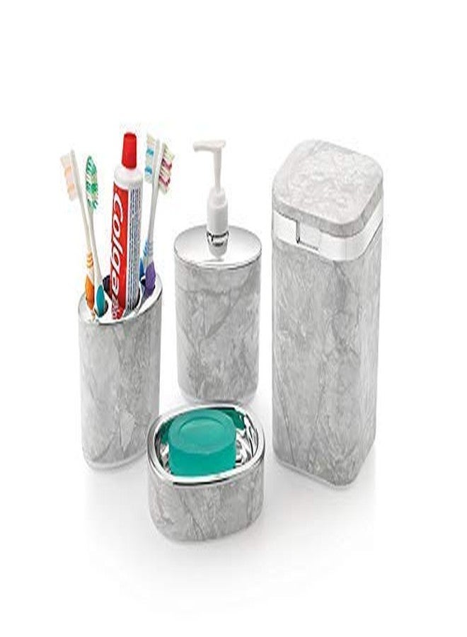 NGEL 4 Pcs Marble Look Bathroom Accessories Set,Toothbrush Holder,Soap Dish,Soap Dispenser - Image 1