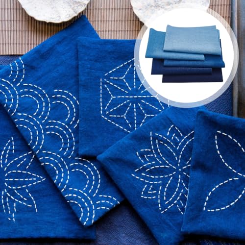 FREEBLOSS 10Pcs Sashiko Fabric Sashiko Mending Kit Patchwork Cotton Quilt Fabric Pre-Cut for Sewing Quilting Supplies Fabrics Squares 9.84 * 9.84'' - Image 4